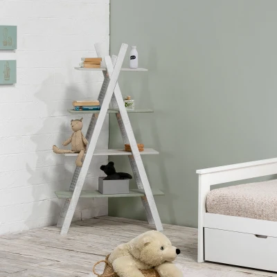 HOMCOM Étagère Pyramidale 4 Niveaux MDF Blanc Vert Rustique