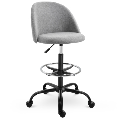 Vinsetto Chaise de bureau assise haute réglable 103-123H cm tabouret de bureau pivotant 360° lin gris