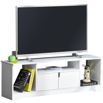 Meuble TV design 3 niches + placard double porte - panneaux particules blanc