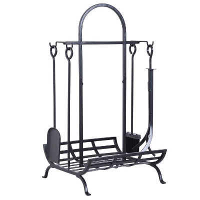 Outsunny Serviteur de cheminée - porte bûches - range bûches multi accessoires dim. 45L x 40l x 78H cm métal noir