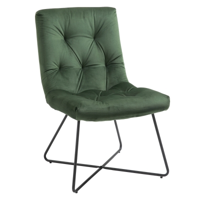 Chaise design néo-rétro capitonné piètement croisé métal noir velours