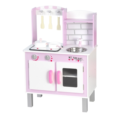 Cuisine bois jeu d'imitation accessoires & rangements inclus fonction sonore rose
