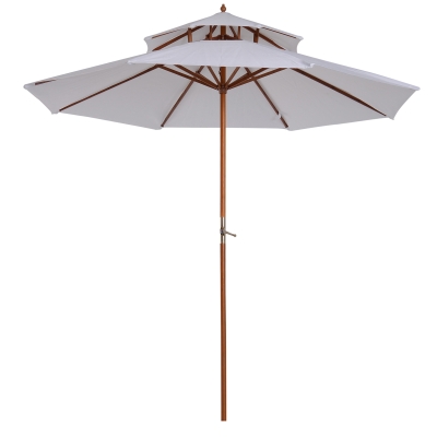 Outsunny Parasol de Jardin en Bois Blanc Ø3 m x 2,5 m