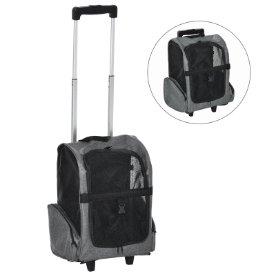 2 en 1 trolley sac à dos roulettes chien chat gris