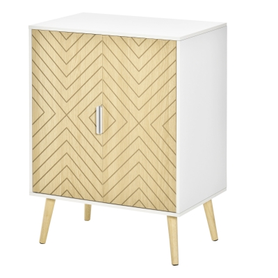 Buffet scandinave 2 portes blanc aspect bois clair motif graphique