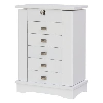 Armoire à bijoux verrouillable avec miroir blanc