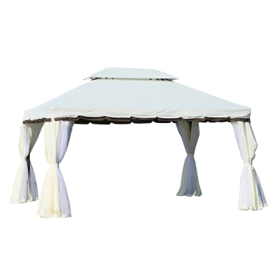 Outsunny Tonnelle barnum pavillon de jardin style colonial double toit toile moustiquaires et toiles amovibles 3,9L x 2,9l x 2,8H m crème