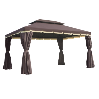 Outsunny Tonnelle Barnum pavillon de Jardin Style Colonial Double Toit Toile moustiquaires et Toiles Amovibles 3,9L x 2,9l x 2,8H m Chocolat