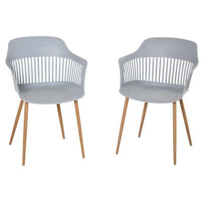 Lot de 2 chaises style néo-rétro accoudoirs coque polypropylène 4 pieds effilés métal imitation bois