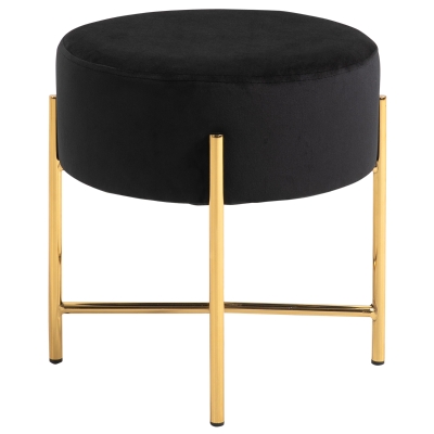 Tabouret rond style art déco acier doré aspect velours noir
