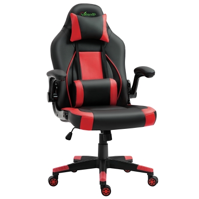 Vinsetto Fauteuil gamer chaise gaming style baquet racing fauteuil pivotant 360° basculant accoudoirs rembourrés relevables coussin lombaire tétière amovibles inclus revêtement synthétique noir rouge