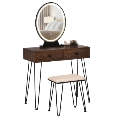 Coiffeuse design - miroir LED intégré - 2 tiroirs + 1 organisateur - tabouret inclus