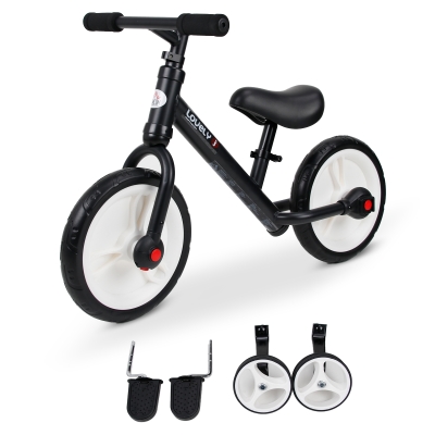 Homcom Vélo enfant draisienne 2 en 1 roulettes et pédales amovibles roues 11" hauteur selle réglable acier noir