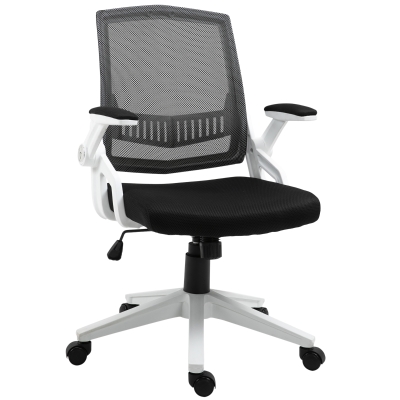 Chaise de bureau ergonomique accoudoirs relevables maille polyester noir blanc