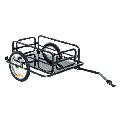 Homcom Remorque vélo remorque de transport pour vélo pliable 145L x 70l x 49H cm barre d'attelage universelle acier noir