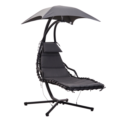 Outsunny Bain de soleil transat suspendu avec pare-soleil et matelas design contemporain 194L x 117l x 192H cm acier polyester gris foncé noir
