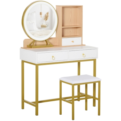Coiffeuse design art déco avec tabouret et miroir LED