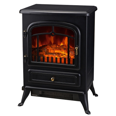 Homcom Cheminée Électrique Style Rétro en Métal Noir 42 x 28 x 55 cm