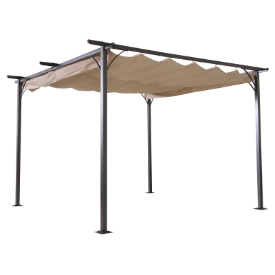 Outsunny Pergola fer 3,5L x 3,5l x 2,30H m pergola rétractable structure alu + toile polyester haute densité 180 g/m² incluse beige