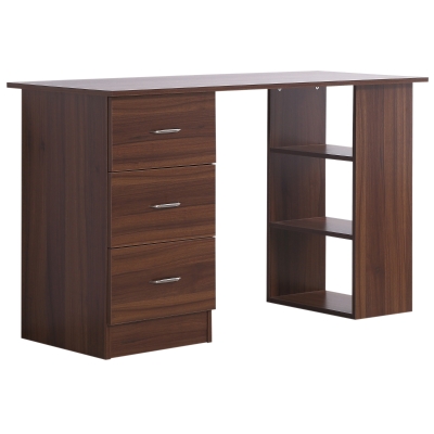 Bureau informatique 3 tiroirs 2 étagères aspect bois