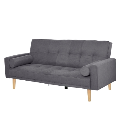 Canapé convertible 3 places design scandinave dossier inclinable 3 positions pieds bois tissu lin