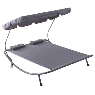 Outsunny Lit de Jardin 2 Places à Roulettes Gris 200 x 173 x 155 cm