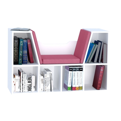 Bibliothèque banc 2 en 1 - 6 casiers blanc coussins inclus