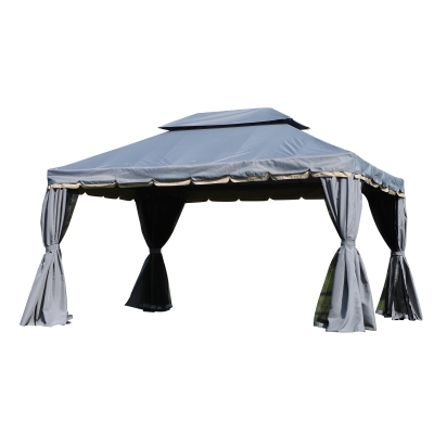 Outsunny Tonnelle barnum pavillon de jardin style colonial double toit toile moustiquaires et toiles amovibles 3,9L x 2,9l x 2,8H m gris