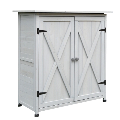 Abri de jardin 2 portes 2 étagères bois massif pin pré-huilé gris