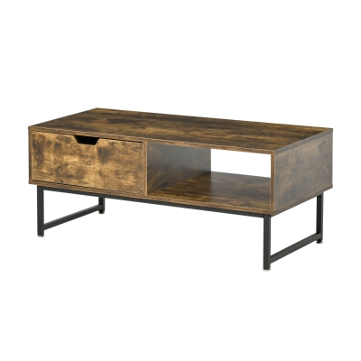 Table basse rectangulaire industrielle tiroir niche métal boisé