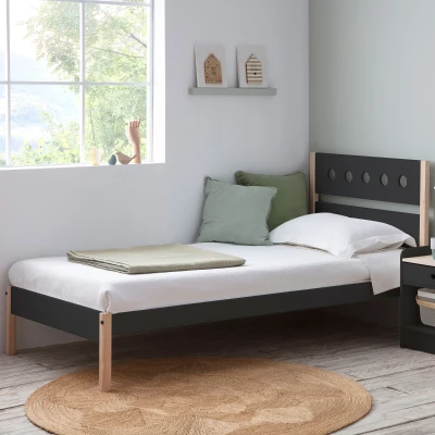 HOMCOM Lit Enfant 90x190cm Pin Massif Gris Anthracite
