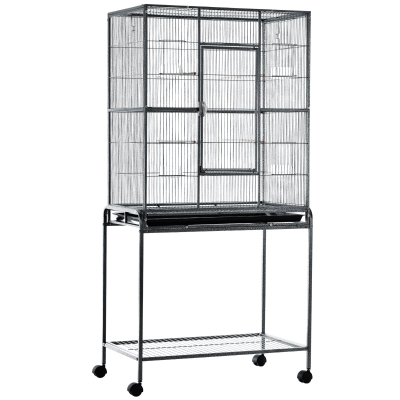 Cage à Oiseaux Portable avec 4 Mangeoires et 4 Perchoirs