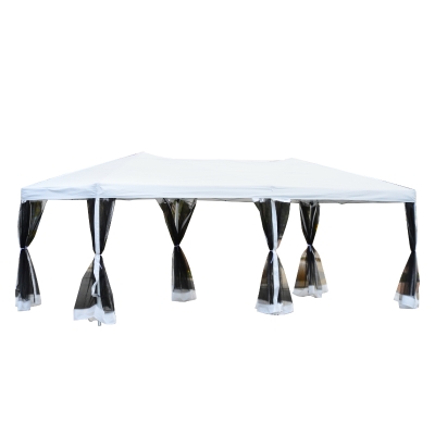 Outsunny Tonnelle Blanche et Noire 6 Parois Moustiquaires 3 x 6 x 2,55 m