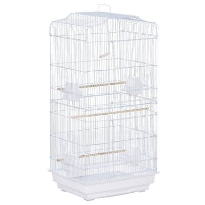 Cage à oiseaux volière avec mangeoires perchoirs plateau 2 portes blanc