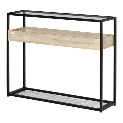 Console style contemporain plateau verre trempé 2 étagères