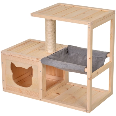 Arbre à chat maison pour chat griffoir niche hamac gris