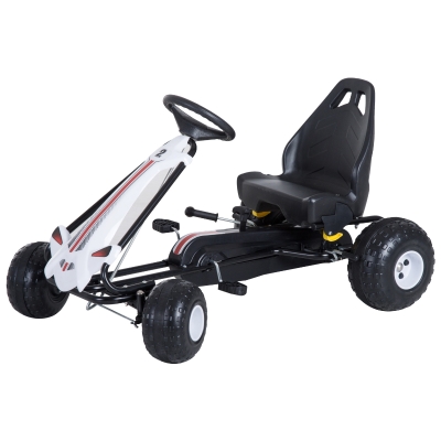 HOMCOM Vélo et véhicule pour enfants kart à pédales siège réglable frein manuel roues AR plastique acier noir blanc