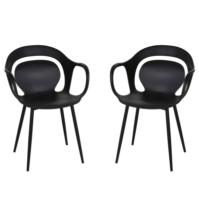 Lot de 2 chaises style néo-rétro accoudoirs coque polypropylène 4 pieds effilés métal