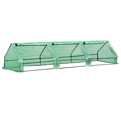 Outsunny Mini serre de jardin serre à tomates 400L x 100l x 80H cm acier PE haute densité 140 g/m² anti-UV 3 fenêtres avec zip enroulables vert