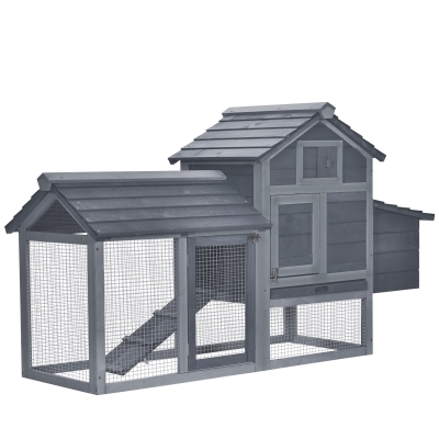 PawHut Petit poulailler cottage cage à poules sur pied dim. 150,5L x 54l x 87H cm multi-équipement bois massif de sapin