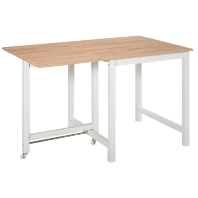 HOMCOM Mesa Plegable de Comedor con Tabla Abatible y 2 Ruedas Mesa Auxiliar Multifuncional para Estudio Cocina 118x70x76,5 cm Roble