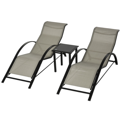 Lot de 2 bains de soleil design avec table basse métal textilène