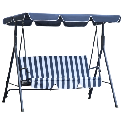 Outsunny Columpio Balancín de Jardín Exterior de 3 Plazas con Cojín Techo Ajustable y Marco de Metal para Balcón Terraza Patio Carga Máx. 200 kg 170x110x153 cm Raya Azul