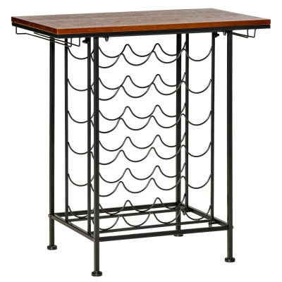 Étagère porte bouteilles style industriel métal noir aspect noyer