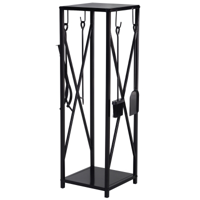 Outsunny Serviteur de cheminée colonne - porte bûches - range bûches multi accessoires dim. 34L x 34l x 111H cm acier noir