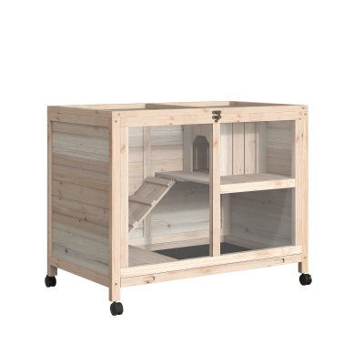 PawHut Cage à lapin sur roulettes en bois massif 2 étages 91,5 x 53,3 x 73 cm