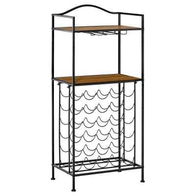 Étagère porte bouteilles style industriel métal noir aspect chêne moyen