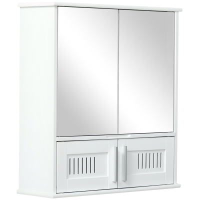kleankin Bathroom Mirror Cabinet Wall Mount Storage Cupboard W/ Door and Shelves White