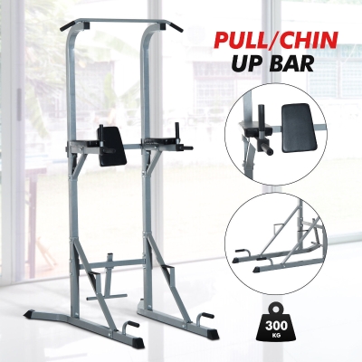 HOMCOM Power Tower Pull Push Dip Station Rack-Silver