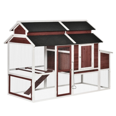 PawHut 207cm Wooden Chicken Coop Hen House w/ Run, Nesting Box, Removable Tray